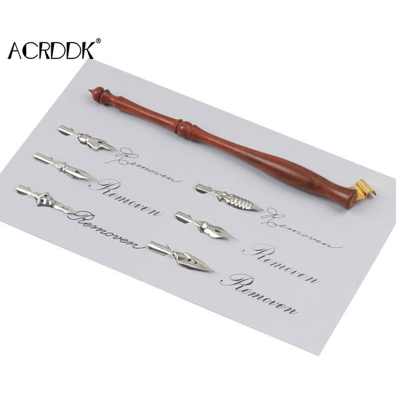 Wood/Resin Handcrafted Calligraphy Nib Holder Set Dip Pen with 6 Nib for Lettering Calligraphy Poster Making FL: 1