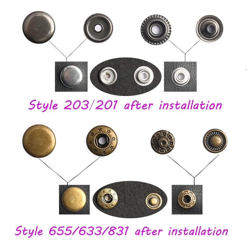 24-150set/box Metal Snap Fasteners Button Stainless Steel 633# Snap Buttons Sewing Accessories for Clothing Jacket Leather Craft