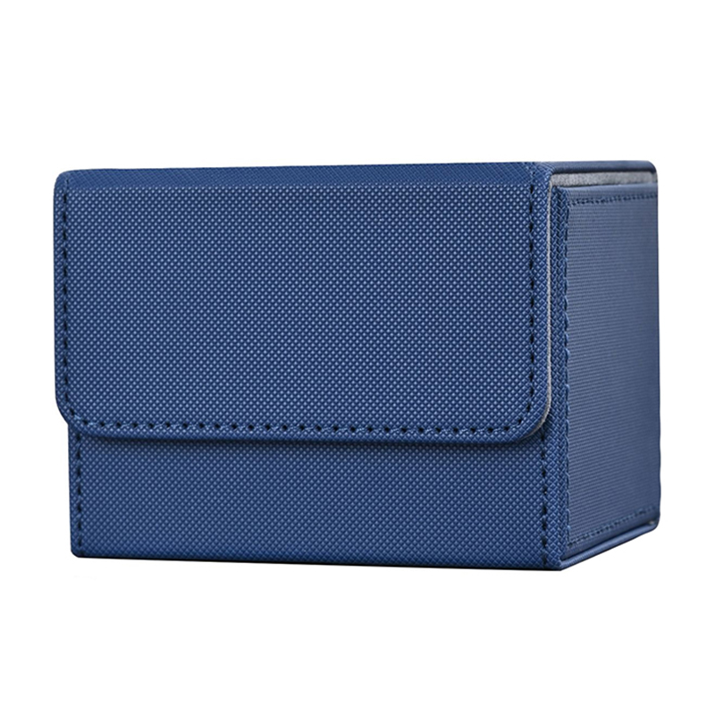 Card Deck Box , Card Storage Box Fits 100 single Sleeved Cards, PU Leather Strong Magnet Card Deck Case for TCG Cards: Blue