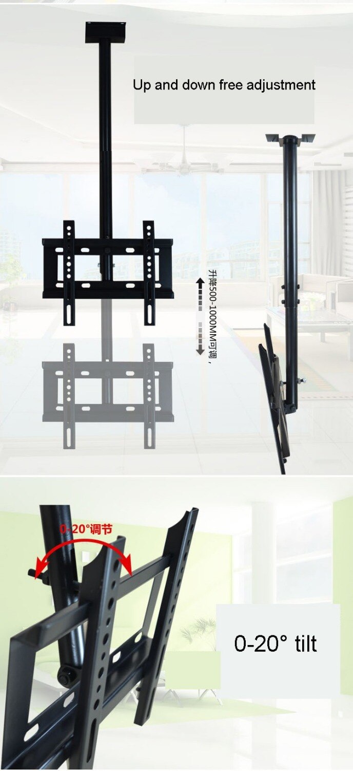 32-60" Ceiling TV Mount 360 Degree Full Motion Free Lifting LCD LED Monitor Holder Max.60kgs Loading