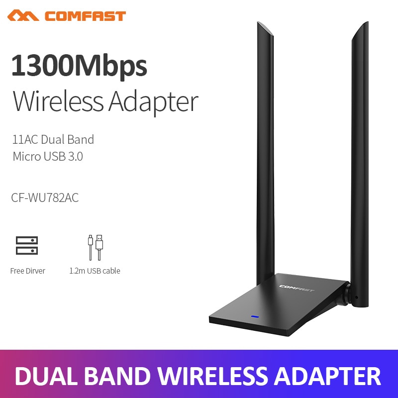 ~COMFAST 1300Mbps 802.11ac Long Distance 5.8GHz USB 3.0 WiFi Adapter WIFI Receiver high-gain Antenna 2*6dBi Dual Band