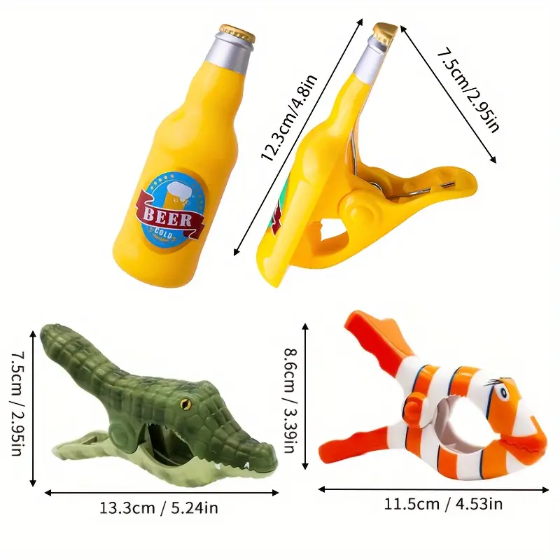 2 stuks strandlaken clip, krokodil, bierfles, clownvis vrijetijdsstoel handdoekklem, grote plastic kledingclip