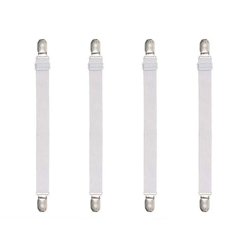 4 pezzi di fissaggio per lenzuolo regolabile, reggicalze, fascia elastica per lenzuolo, clip per cinghia, cuscino per divano, materasso, copertura per materasso, pinza, clip angolare: bianca