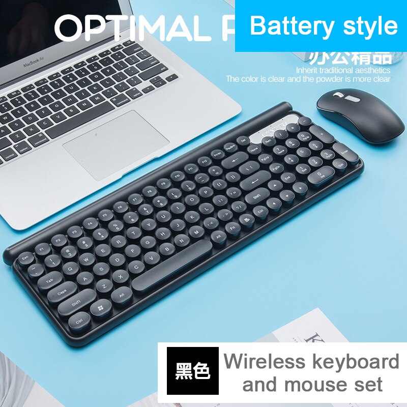 Smart Sleep Rechargeable Wireless Mouse and Keyboard Set Silent Mouse Battery Keyboard Round Keys Keyboard PC Computer Keyboards: Battery style Black