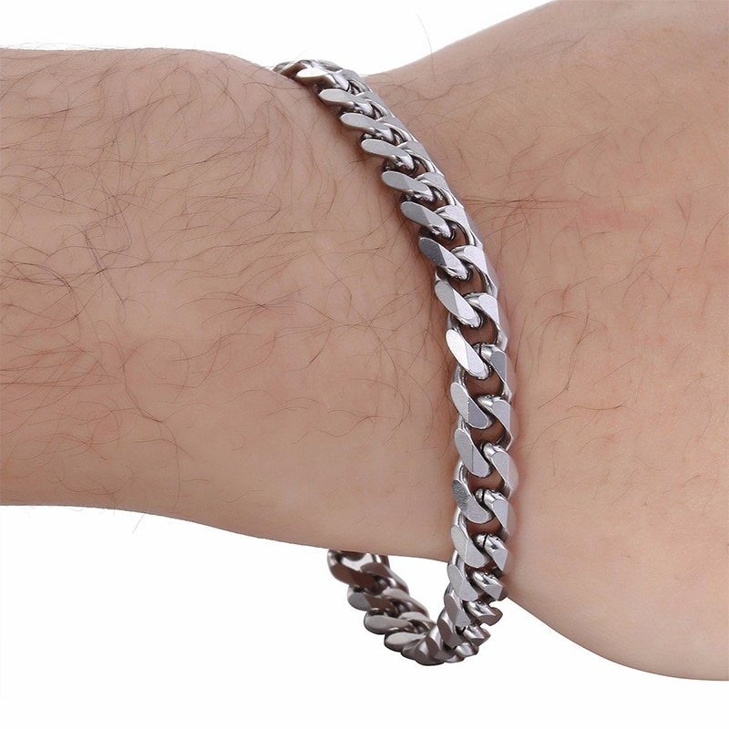 Armband cubaanse schakel herenarmband heren brede roestvrijstalen armband heren stalen kleur accessoires herenarmbanden rotsketting aan de hand