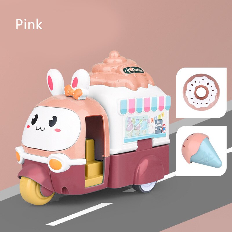 Kids Rabbit Inertial Impact Deformation Ejection Car Ice-cream Truck Toy Educational Toys for Children 3-6 Years Old: Pink