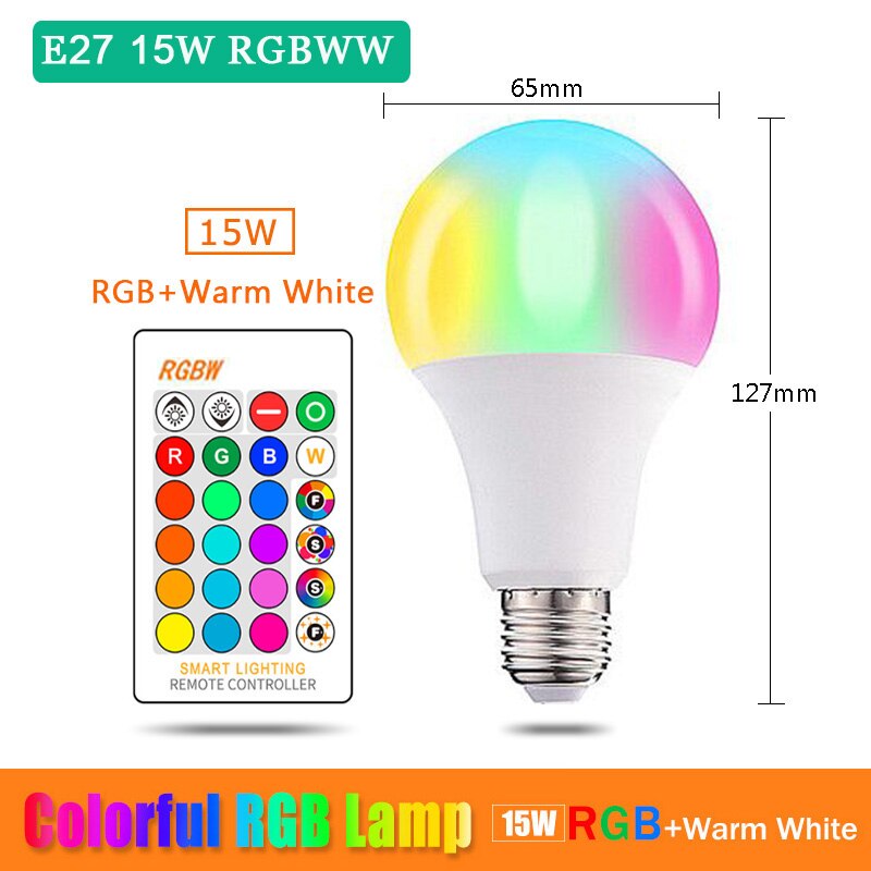 Bluetooth  e27 b22 rgbw led pære lys 5w 10w 12w 15w 110v 220v lampada skiftende farverige rgb led lampe med ir fjernbetjening: E27 15w rgbww