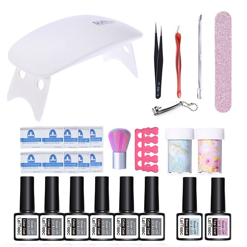Neglesæt uv led lampe tørretumbler negle gel lak kit farverigt soak off uv gel værktøj sæt negle stickers til nail art gør det selv værktøjer: 14