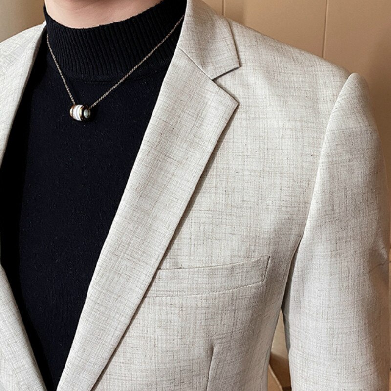 Mens Slim Fit Blazer Business Casual Blazer Suit Jacket Spring Luxury Beige Club DJ Stage Clothers Terno Masculino