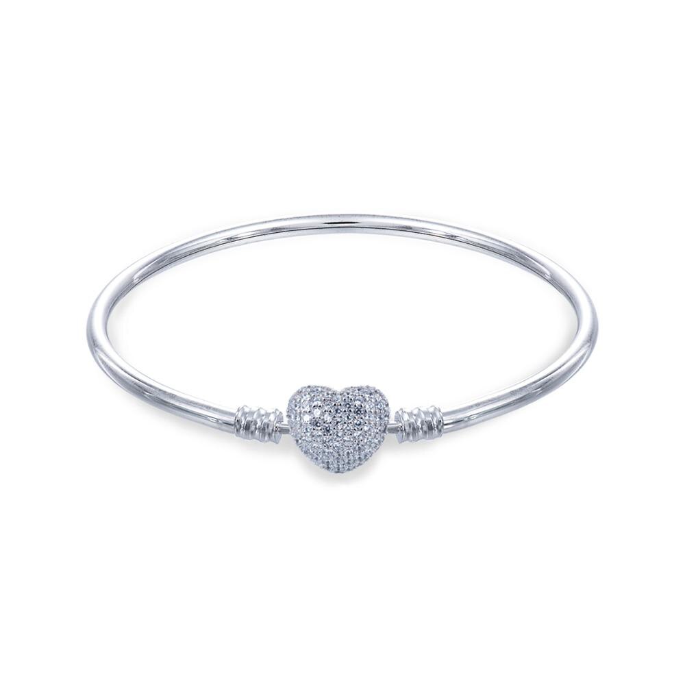 Bracelet with Heart-shaped lock inlaid with zircon 925 Sterling Silver Bracelets JCL005: Hard bracelet / 17CM