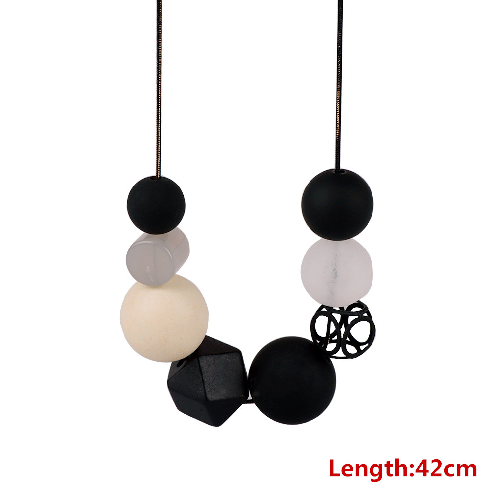 1 Pcs Woman Acrylic Geometric Beads Long Rope Chain Necklace Ladies Collar Accessories Sweater Pendant Necklaces: black