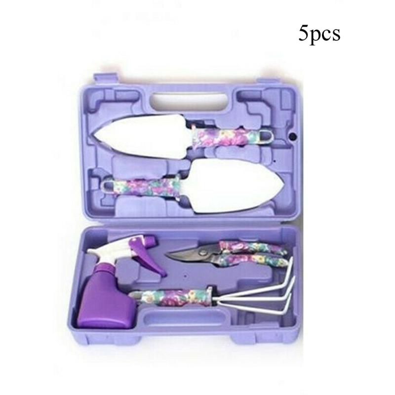 5/10pcs/Set Garden Plant Tool Set Shovel Rake Clippers Irrigation Watering Tool Garden Pruning Planting Gardening Tools Kit: Printed 5 pc set