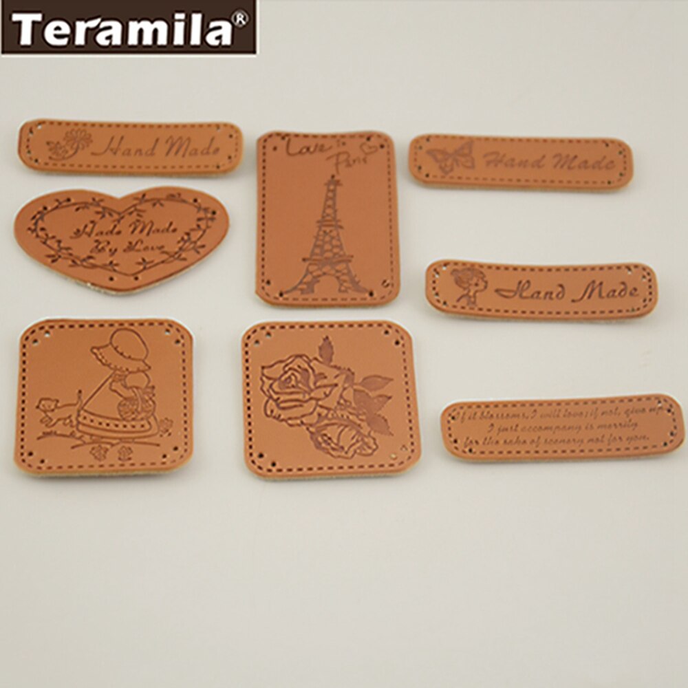 8 Designs DIY Handmade Accessories Zakka Style PU Label Handmade Small Hand-Sewn Decorative Leather