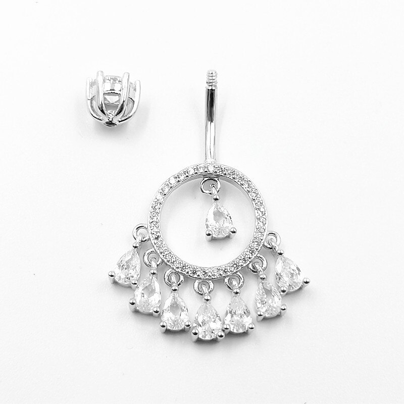 925 Plata vientre piercing ombligo joyería para mujeres cristal borla piercing de cuerpo punk