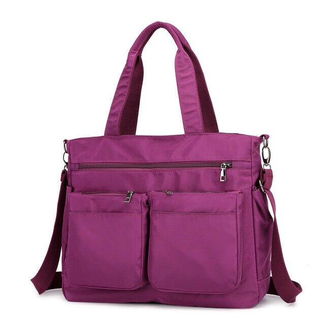 Vrouwen Grote Capaciteit Nylon Handtassen Waterdichte Winkelen Schoudertas Multi-Pocket Solid Casual Tassen: Purple