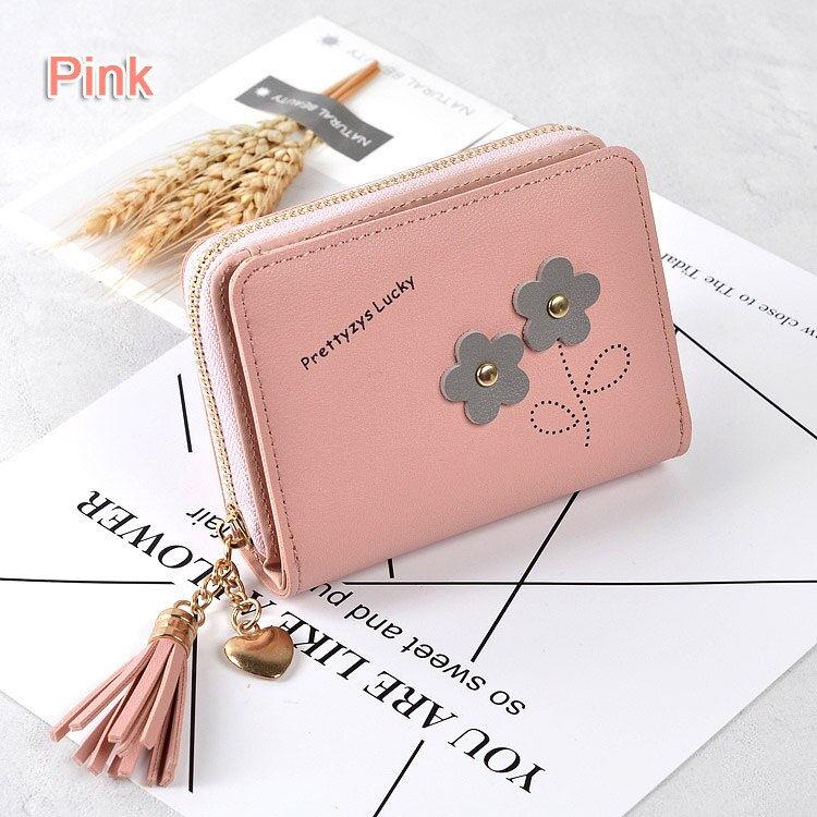 Women Wallets Brand Candy Colors Lady Purses Flower Clutch Zipper Coin Purse Wallet Cards ID Bag Woman Moneybag: 1 pink