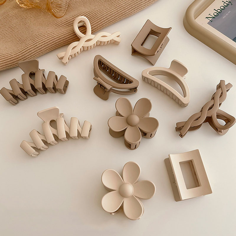Pinza para el pelo geométrica con flor marrón y Beige para mujer, pinza para el pelo sólida con temperamento, horquilla dentada, accesorios para el cabello a la