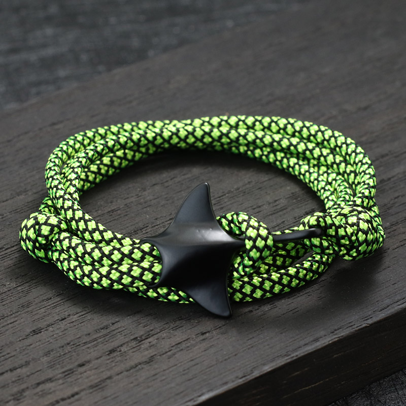 Pulsera Manta 2025 para hombre, pulsera de cuerda de Paracord ajustable de doble capa, brazalete de protección de animales marinos, joyería para surfista de playa: Chapado en zinc azul