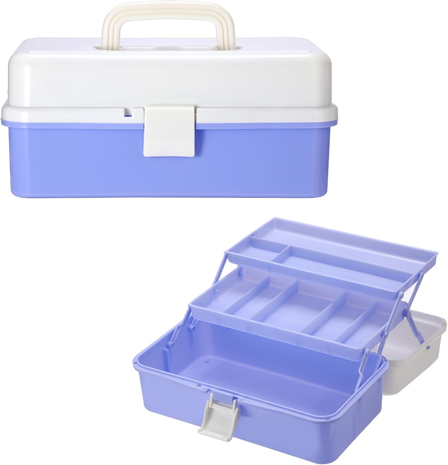 Three-layer plastic storage box 12.4-inch multifunctional craft storage box with dividers and handles, foldable