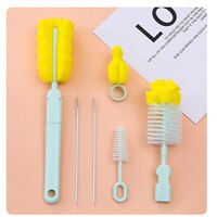 6pcs/set Baby Kitten Water Milk Bottle Brushes 360 Degree Spong Cleaner + Pacifier Brush + Straw Brush: green