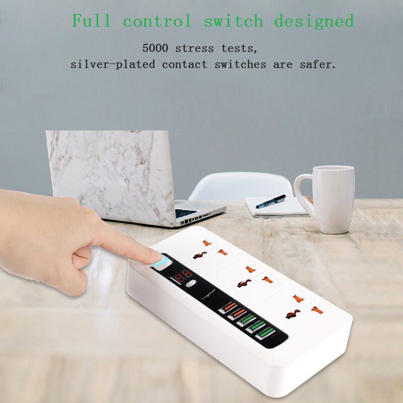 24 Hours Timer Power Strip Surge Protector 3 EU Plug Outlets Electric Socket with 5USB Charger Adapter Dock 5V 3.4A 2m Cord