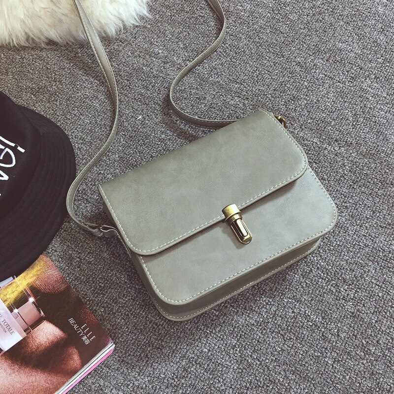 Trend Women Bags Retro Solid Color Korean Shoulder Bag PU Messenger Bag All-match Shaped Small Square Bag: Gray