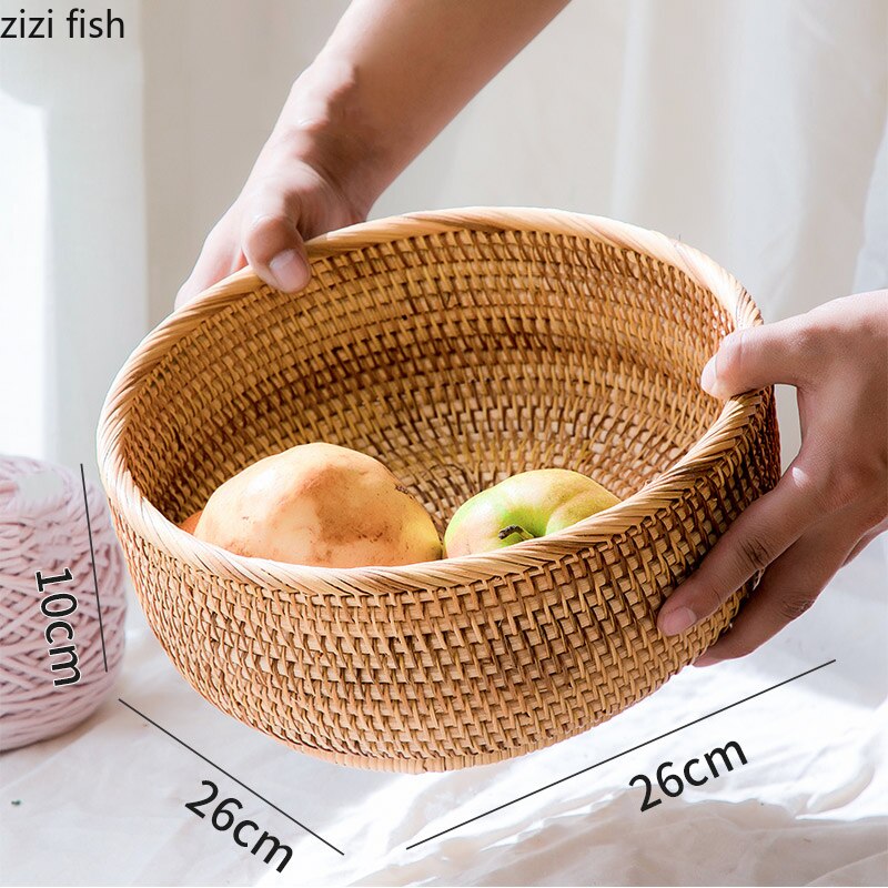 Rattan Fruit Plates Storage Basket Nut Dried Fruit Tray Bamboo Weaving Baskets Household Snack Candy Storage Containers