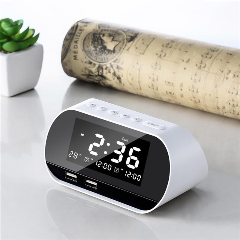 Dual USB Charging Alarm Clock Smart Wireless Radio LCD Calendar calendar Temperature Display for Bedroom Desktop