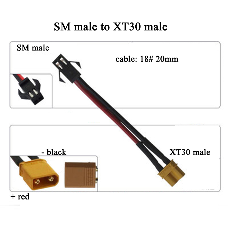 SM plug adapter SM to T plug XT30 XT60 size Tamiya electric toy model airplane battery conversion between different plugs: black