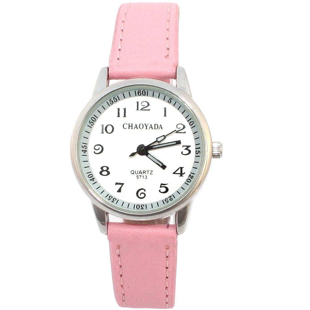 Chaoyada Art Uhren Mädchen Lederband Lernen Zeit freundlicher Uhr Studenten Quarz Armbanduhr Lässige freundlicher: Rosa