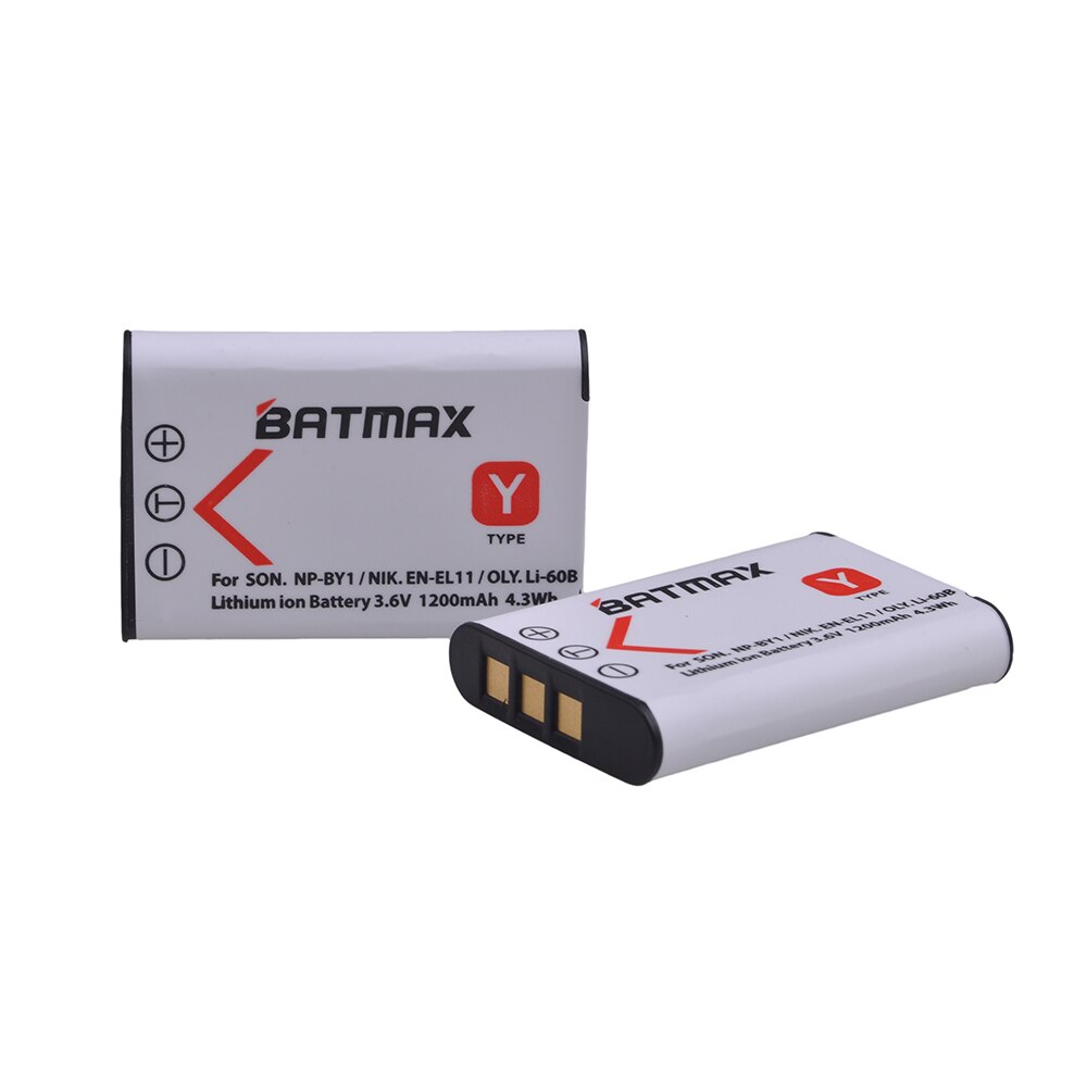 Batmax 2 st 1200 mah np -by1 en-el11 li-60b np  by1 batteri för sony hdr -az1vr az1 az1v az1vr sport action cam mini videokamera