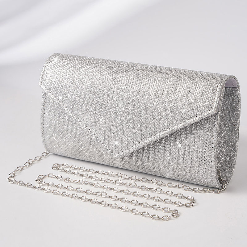 Bolso de noche tipo sobre para mujer, bolsos de hombro con cadena y purpurina, bolso largo plateado brillante, bolsos de mano para de boda, Mini bolso: Plata