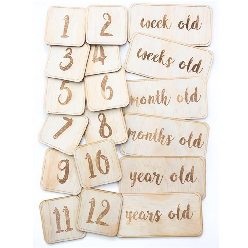 Wooden Newborns Photography Props Accessories Baby Birthday Memorial Milestone Card Photo Shoot Photographyprops Nordic Style