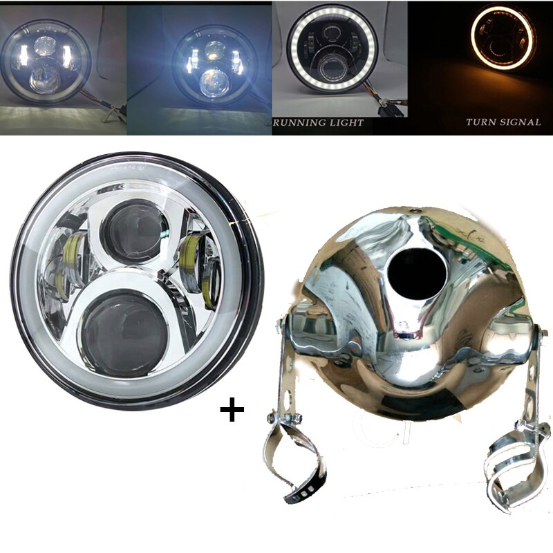 Boîtier de montage des phares LED pour motos, 7 pouces, éclairage avant chromé pour conduite, 60W, DOT DRL