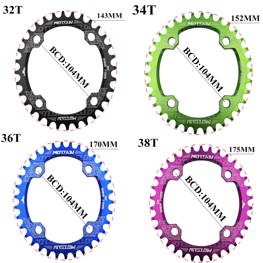 MOTSUV 104 BCD bicicleta de montaña plato ovalado redondo rueda de cadena ancha estrecha 32T/34T/36T/38T juego de piezas de bielas con anillo de estrella de ciclismo