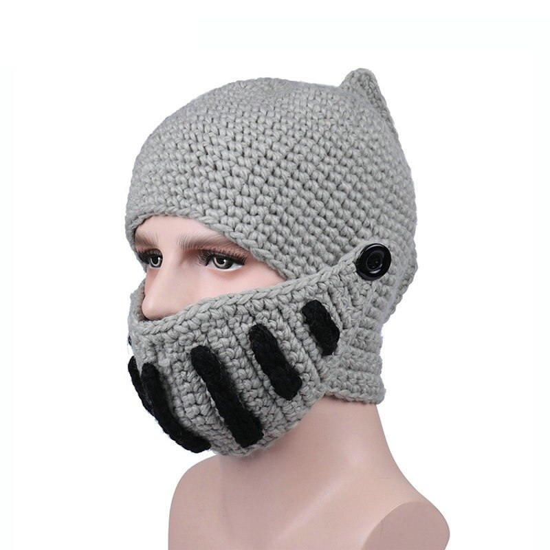 Novelty Roman Hat Winter Beanie Hats For Men Warm Mask Knight Helmet Knitted Cap Handmade Gladiator Mask Hat czapka zimow