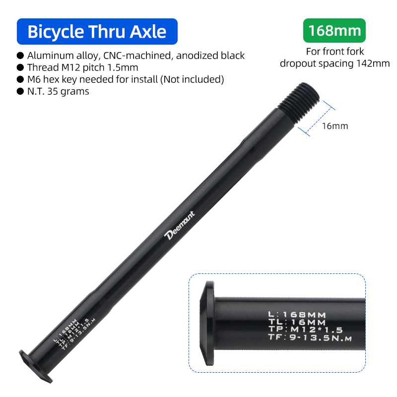 Lightweight Thru Axles M12*P1.5 L120-181mm for Bike Front Rear Fork Dropout Spacing 100/142/148mm CNC-machined Hub Through Shaft: Blue