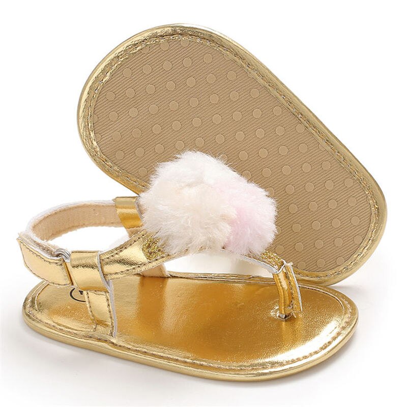 Zomer Baby Girl Infant Sparkle Sandalen Pu Witte Pompon Zachte Zool Anti-Slip Party Prinses Peuter Baby Eerst Wandelaars schoenen