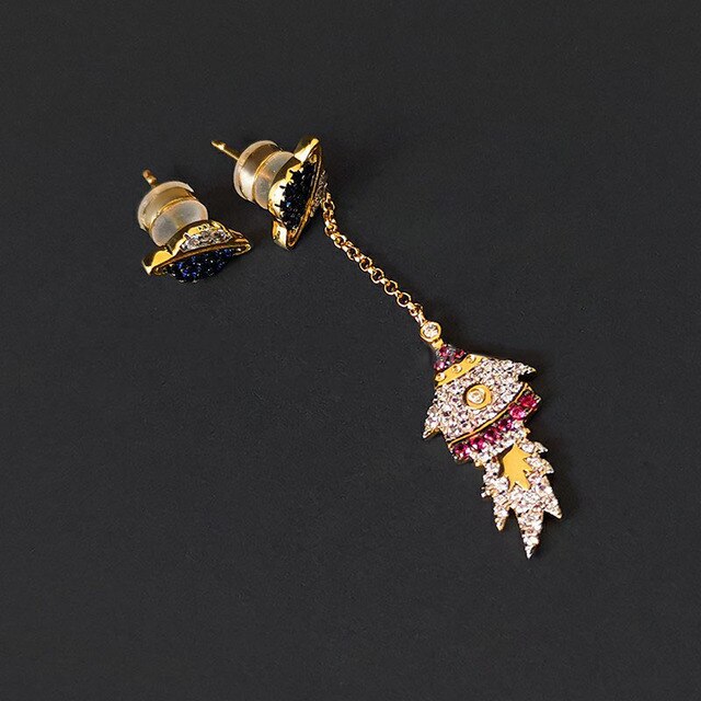 S925 Vliegende Ruimte Paard, Starry Galaxy, Golden Moon Ruimtevaartuig. Ronde Vrouwelijke Ketting Armband Oorbellen Luxe Sieraden.: Earrings3