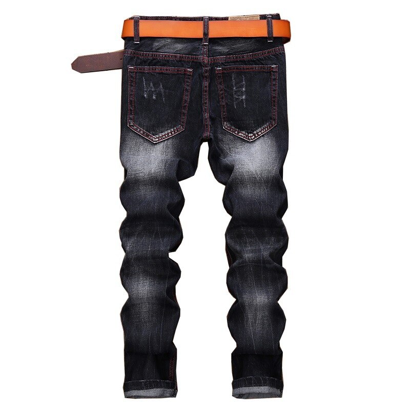 Mænd afslappet broderi rippet motorcykel slim fit bukser til mænd straight denim jeans mænd