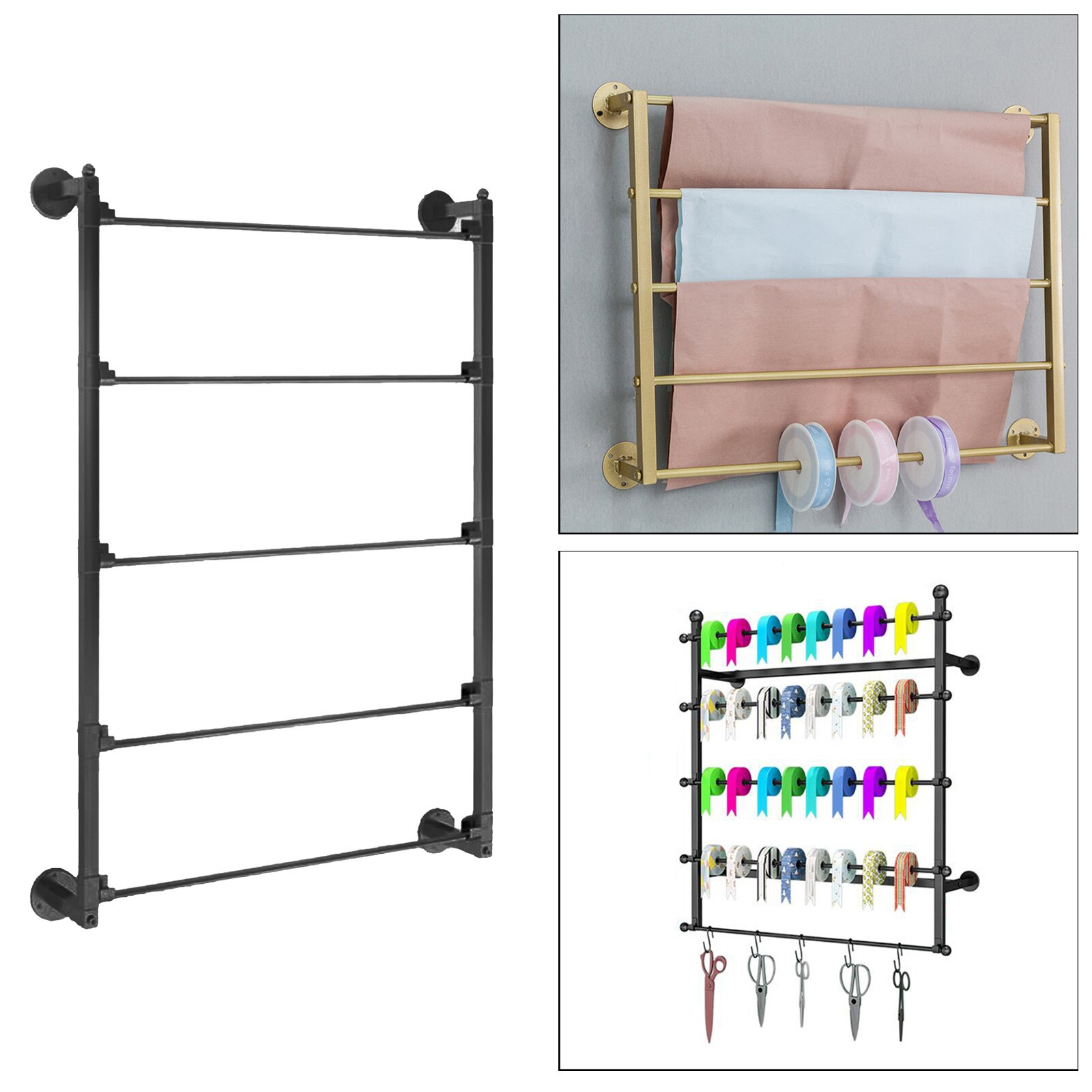 Wire Spool Rack Wall Mount Embroidery Sewing Thread Ribbon Organizer Sewing Storage Ribbon Holder: Black