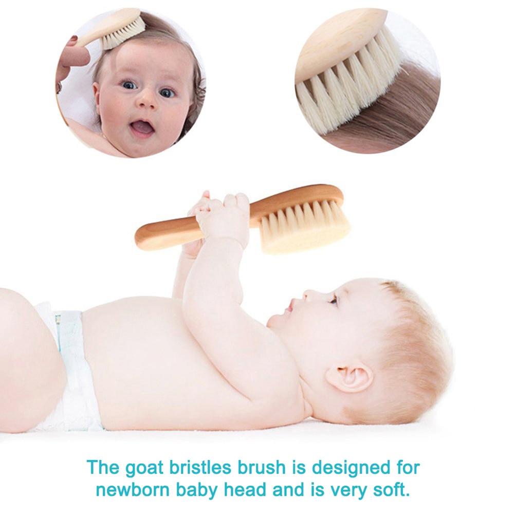 Nyfødt børste og kam sæt bløde børster og træ kam spædbarn hårplejeværktøj børn massage baby kit ren naturlig børste #20
