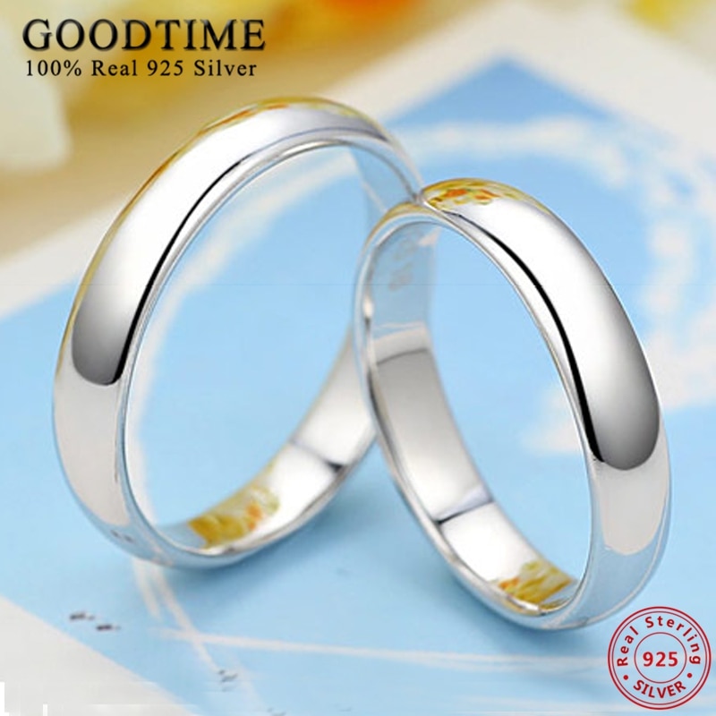 Trendy Ring Reine 100% 925 Sterling Silber Paar Ring Einfache Glatte Hochzeit Band Schmuck Jahrestag für Liebhaber Frauen Männer