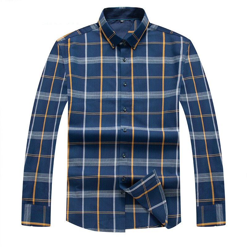 8XL 7XL Plus big size Cotton Oxford Casual Soft Fit Plaid Long Sleeve Dress Shirt Men Spring Retro Style Wear Shirts Blouse Soft: XL