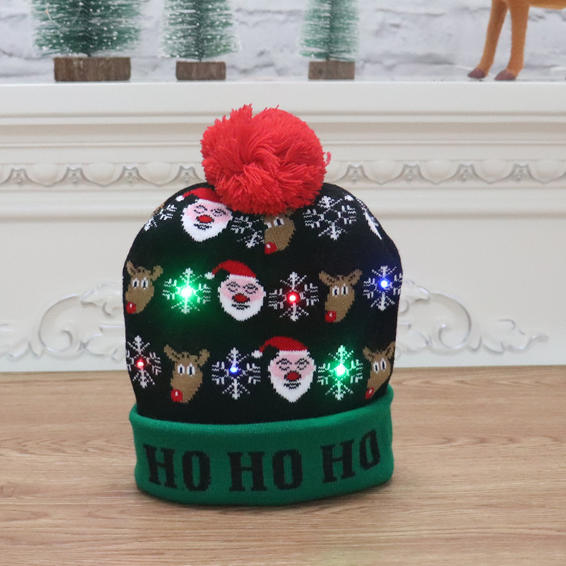 2022Christmas Hats Sweater Elk Knitted Beanie Hat With LED Light Up Cartoon Patteren Christmas Year Decoration navidad: B