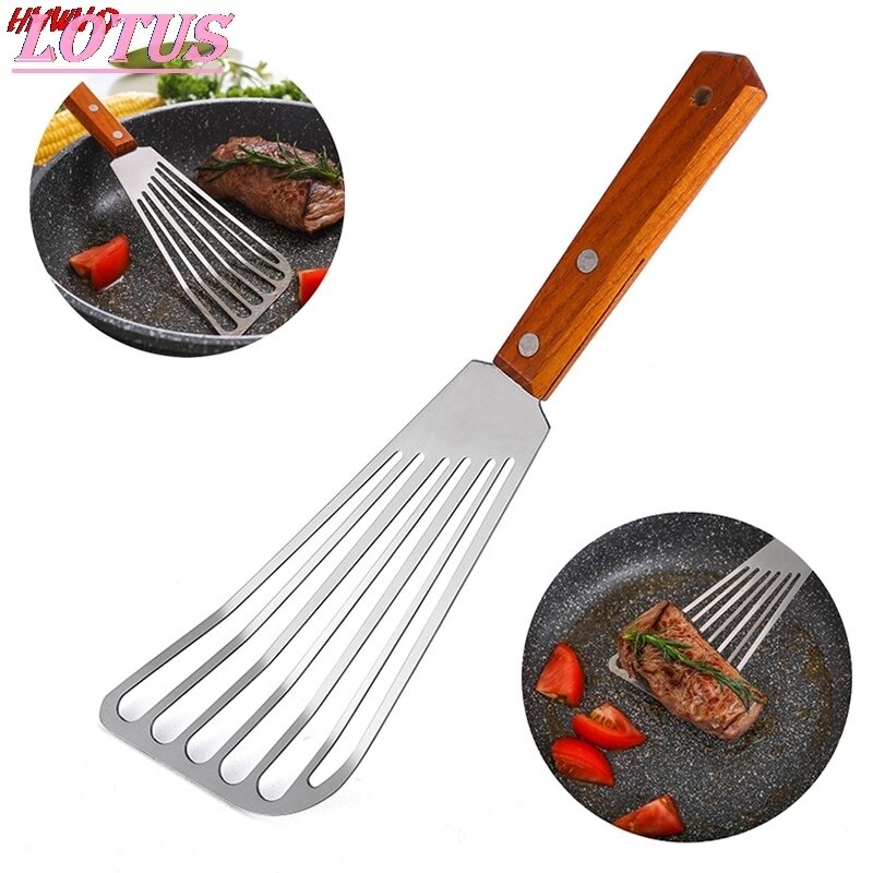 Stainless Steel Slotted Turner Fish Spatula With Wooden Handle Kitchen Tools