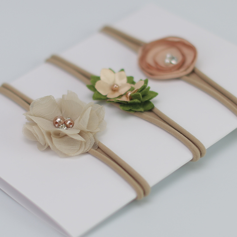 3Pcs/Set Cute Baby Girls Simulated Pearl Flower Headband Elastic Floral Hairbands Kids Hair Accessories: style 2