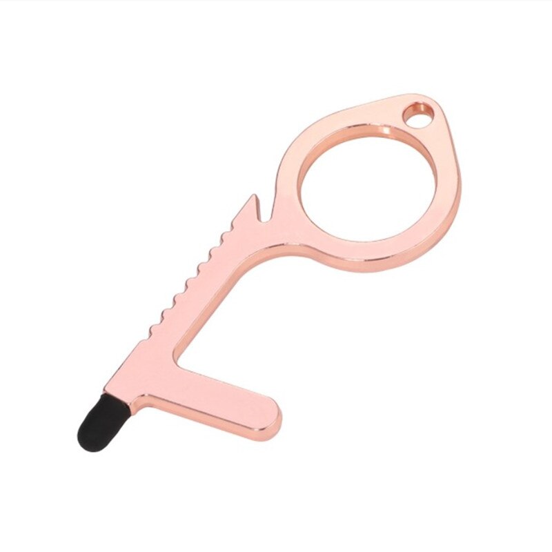 Edc Antibacterial Door Handle Anti-epidemic Key Chain Anti-contact Tool To Open The Door Press Elevator Protective Portable Door: rose gold  2