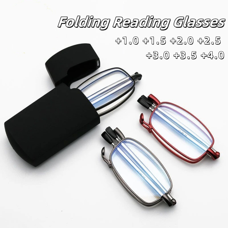 Opvouwbare leesbril met antenne, inclusief aansteker, draagbaar, anti-blauwlicht, metalen telescopische pootjes, unisex.