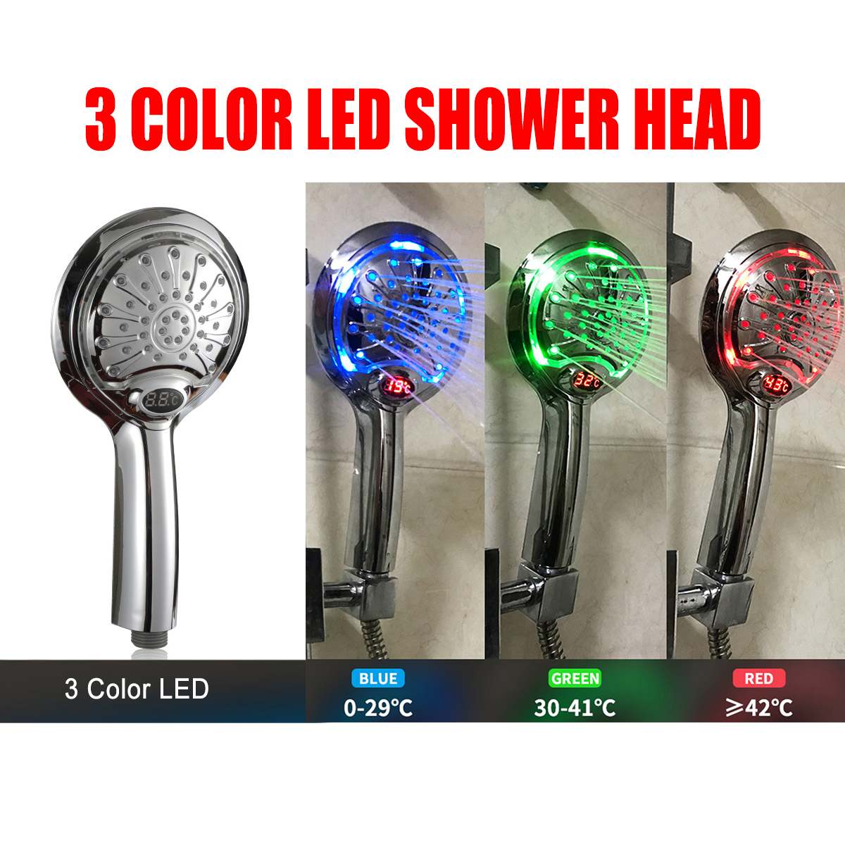 LED Changing Shower Head Water Temperature Display Sensor Bathroom Nozzle Automatic Control Colorful Sprinkler LED Shower Head